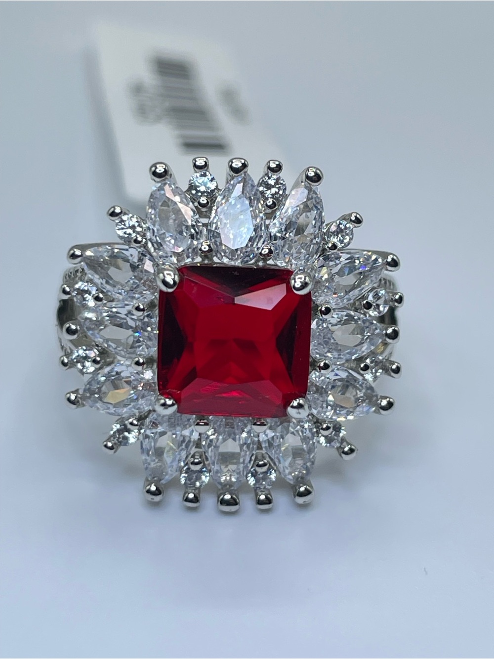 Swarovski Crystal Elements Red Crystal Halo Art Deco Statement Ring Sz 6